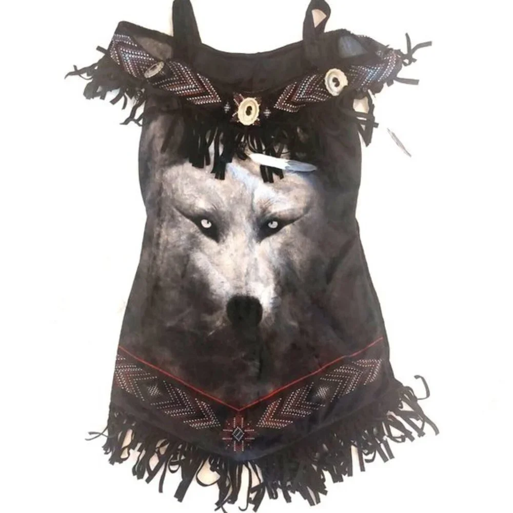 Tribal Spirit Indian‎ Shirt Girls In Spirit Halloween Costume Wolf Face Size 8